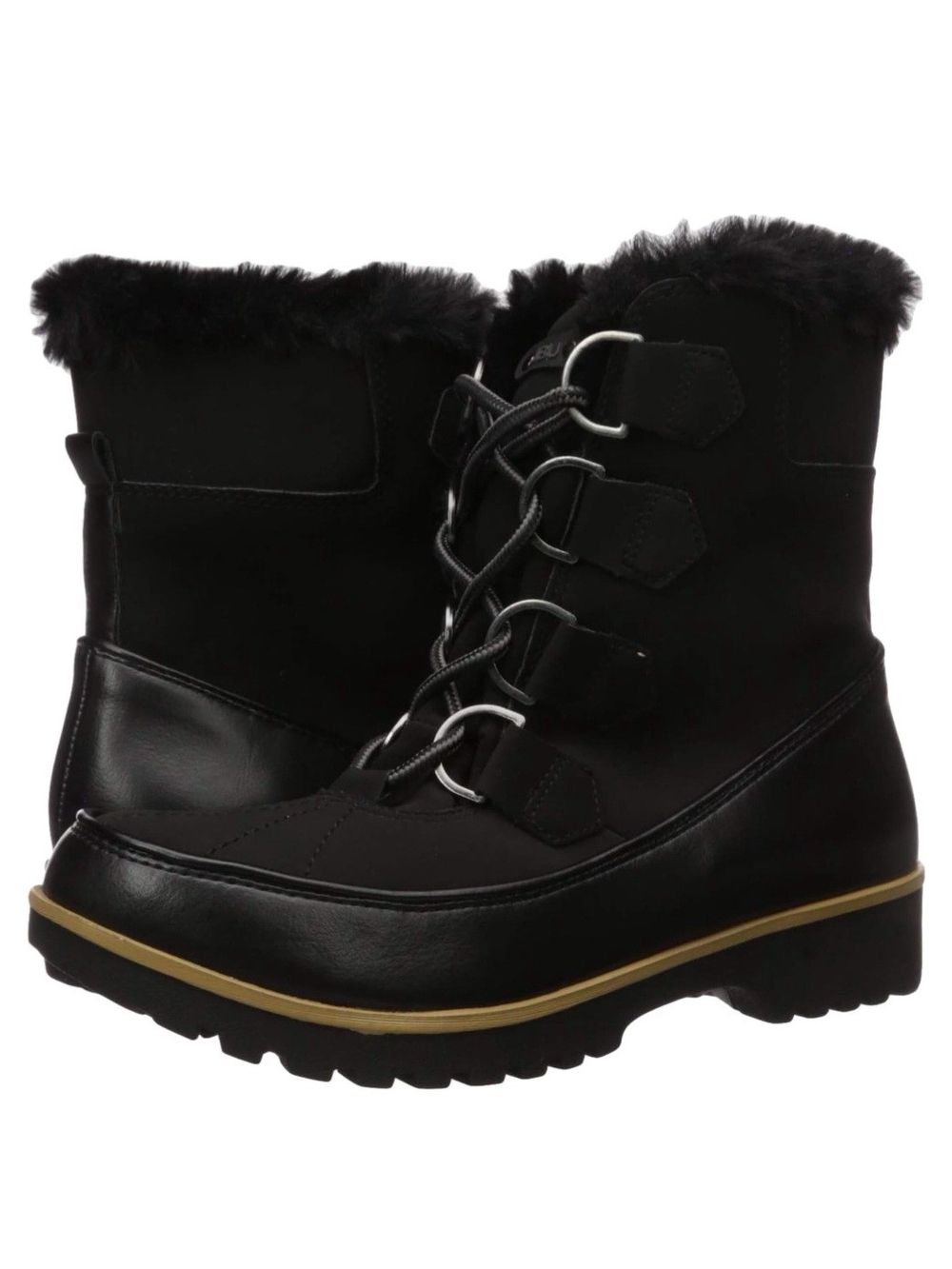 JBU Black Brunswick Faux-Fur Lace-Up Winter Rain Boots